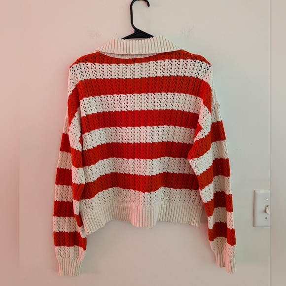 Women's A New Day Red Beige Striped Quarter-Zip Sweater M - Picture 3 of 5